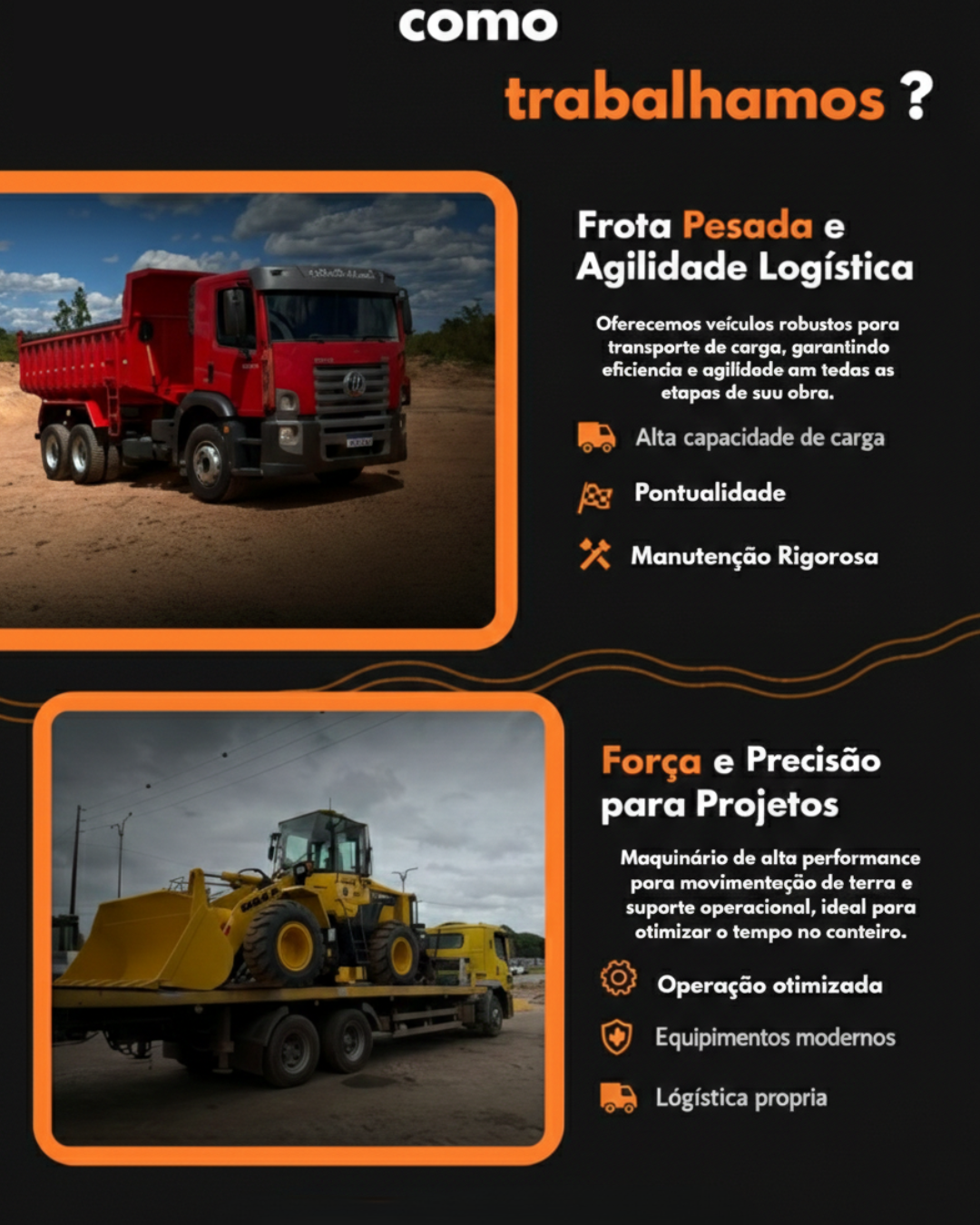 Frota pesada com caçamba e maquinário para terraplenagem